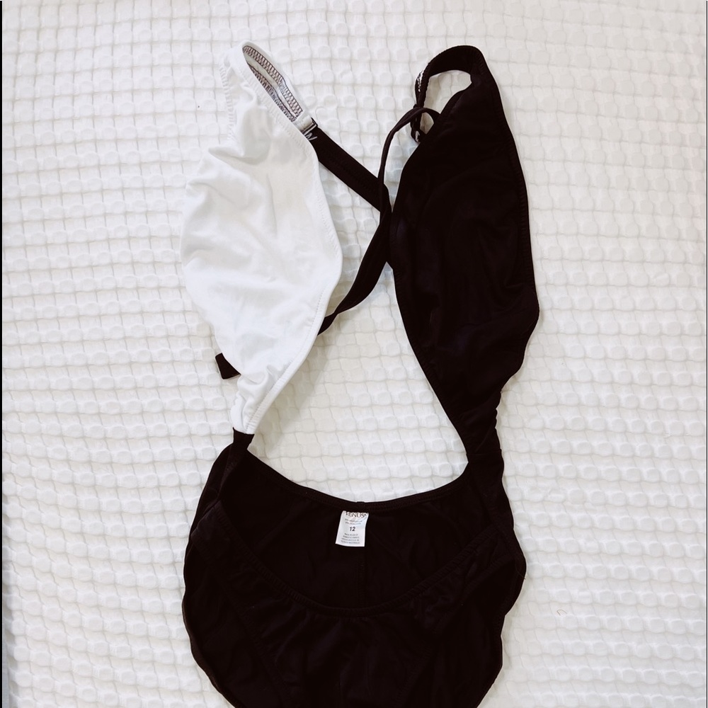 Open Front Black and White swimsuit